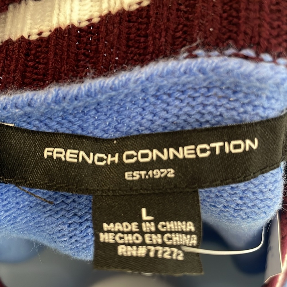 FRENCH CONNECTION VARSITY STYLE VNECK LONG SLEEVE RIB BOTTOM SWEATER BLUE SIZE L - Picture 11 of 13